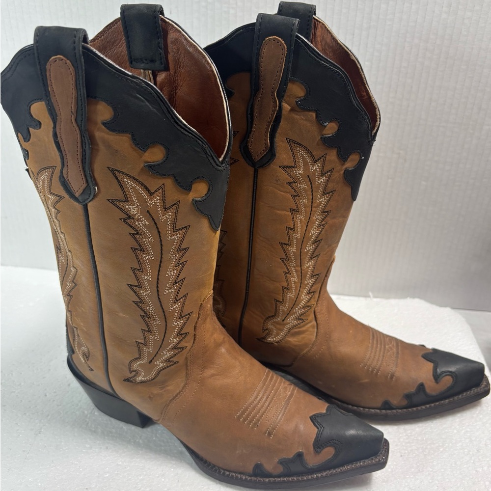 Nocona Boots Men's and women’s Tan and Black Western Boots.